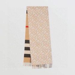 Top AAAAA Replica Burberry Reversible TB Cashmere/Wool Check Scarf, 30 x 180 cm, Beige/Brown Clone Cheap
