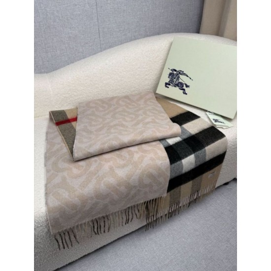 Top AAAAA Replica Burberry Reversible TB Cashmere/Wool Check Scarf, 30 x 180 cm, Beige/Brown Clone Cheap