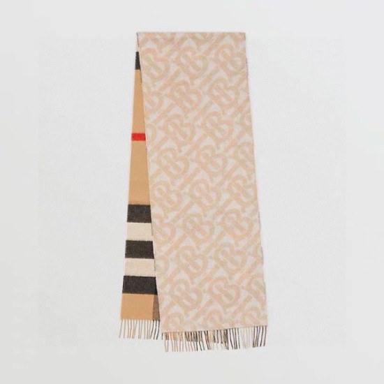 Top AAAAA Replica Burberry Reversible TB Cashmere/Wool Check Scarf, 30 x 180 cm, Beige/Brown Clone Cheap