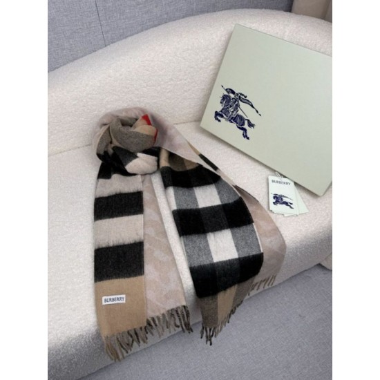 Top AAAAA Replica Burberry Reversible TB Cashmere/Wool Check Scarf, 30 x 180 cm, Beige/Brown Clone Cheap