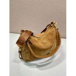 Top AAAAA Replica Prada Explore Large Suede Shoulder Bag 1BC264, Brown Clone Cheap