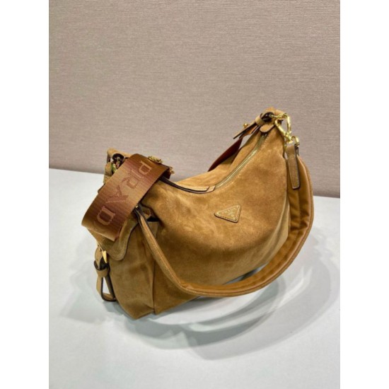 Top AAAAA Replica Prada Explore Large Suede Shoulder Bag 1BC264, Brown Clone Cheap