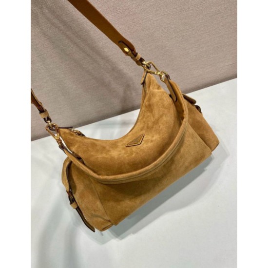 Top AAAAA Replica Prada Explore Large Suede Shoulder Bag 1BC264, Brown Clone Cheap
