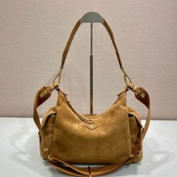 Top AAAAA Replica Prada Explore Large Suede Shoulder Bag 1BC264, Brown Clone Cheap