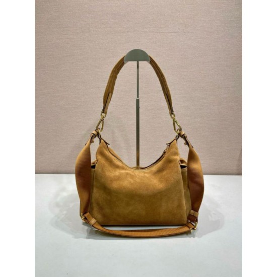 Top AAAAA Replica Prada Explore Large Suede Shoulder Bag 1BC264, Brown Clone Cheap