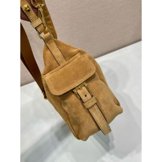 Top AAAAA Replica Prada Explore Large Suede Shoulder Bag 1BC264, Brown Clone Cheap