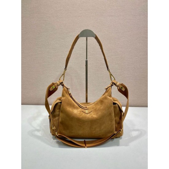Top AAAAA Replica Prada Explore Large Suede Shoulder Bag 1BC264, Brown Clone Cheap