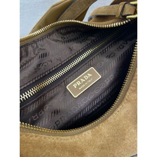 Top AAAAA Replica Prada Explore Large Suede Shoulder Bag 1BC264, Brown Clone Cheap