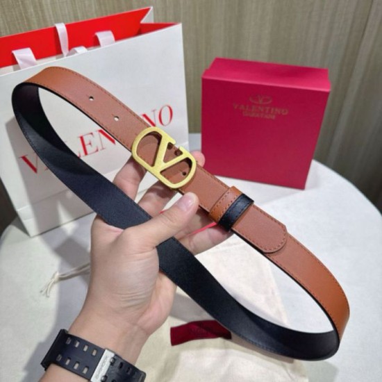 Top AAAAA Replica Valentino Garavani Reversible Belt with VLogo 30mm Brown/Black Clone Cheap