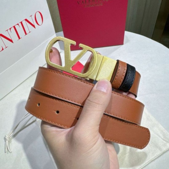 Top AAAAA Replica Valentino Garavani Reversible Belt with VLogo 30mm Brown/Black Clone Cheap