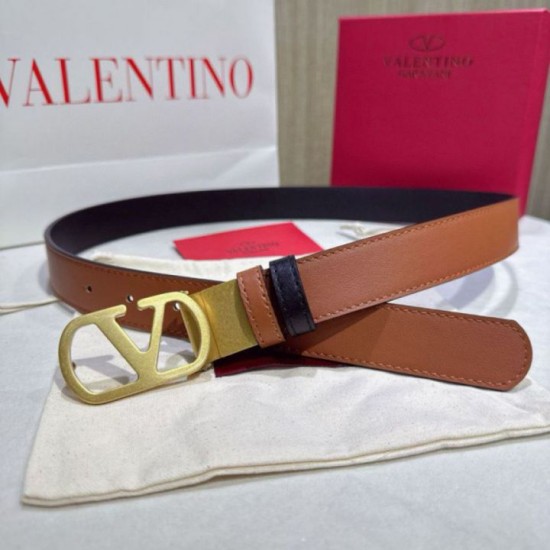 Top AAAAA Replica Valentino Garavani Reversible Belt with VLogo 30mm Brown/Black Clone Cheap