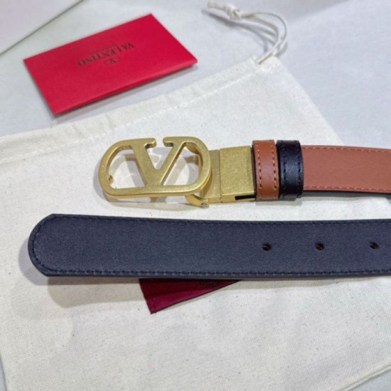 Top AAAAA Replica Valentino Garavani Reversible Belt with VLogo 30mm Brown/Black Clone Cheap