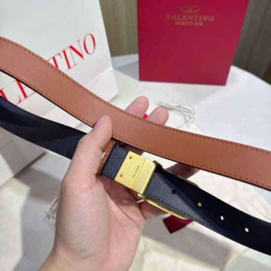 Top AAAAA Replica Valentino Garavani Reversible Belt with VLogo 30mm Brown/Black Clone Cheap