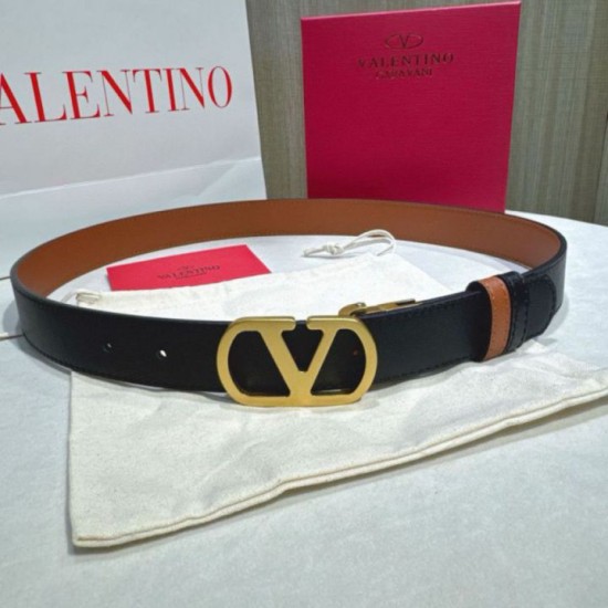 Top AAAAA Replica Valentino Garavani Reversible Belt with VLogo 30mm Brown/Black Clone Cheap