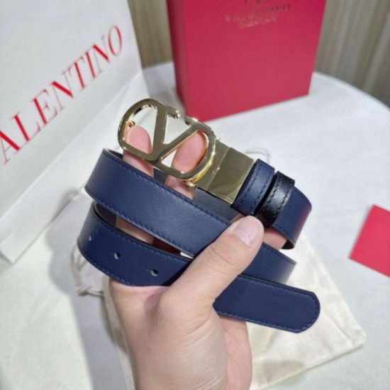 Top AAAAA Replica Valentino Garavani Reversible Belt with VLogo 30mm Blue/Black Clone Cheap