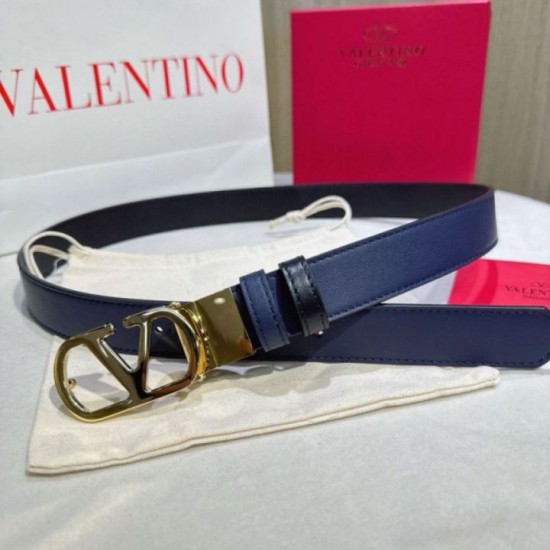 Top AAAAA Replica Valentino Garavani Reversible Belt with VLogo 30mm Blue/Black Clone Cheap