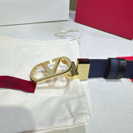 Top AAAAA Replica Valentino Garavani Reversible Belt with VLogo 30mm Blue/Black Clone Cheap