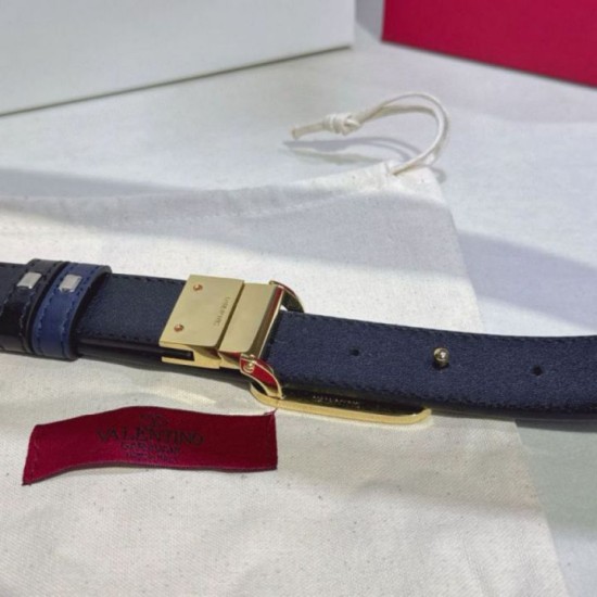 Top AAAAA Replica Valentino Garavani Reversible Belt with VLogo 30mm Blue/Black Clone Cheap