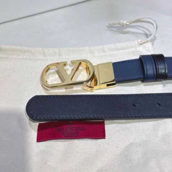 Top AAAAA Replica Valentino Garavani Reversible Belt with VLogo 30mm Blue/Black Clone Cheap