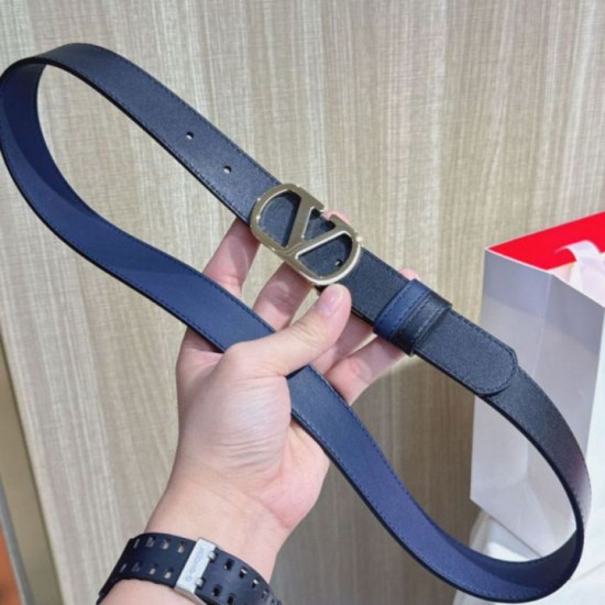 Top AAAAA Replica Valentino Garavani Reversible Belt with VLogo 30mm Blue/Black Clone Cheap