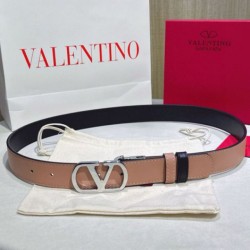 Top AAAAA Replica Valentino Garavani Reversible Belt with VLogo 30mm Apricot/Black Clone Cheap