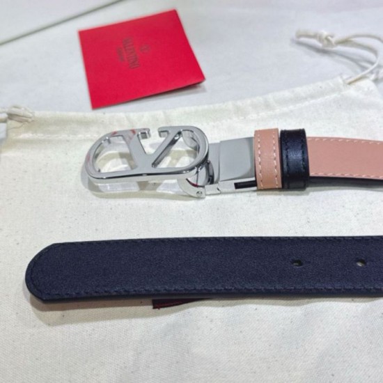 Top AAAAA Replica Valentino Garavani Reversible Belt with VLogo 30mm Apricot/Black Clone Cheap