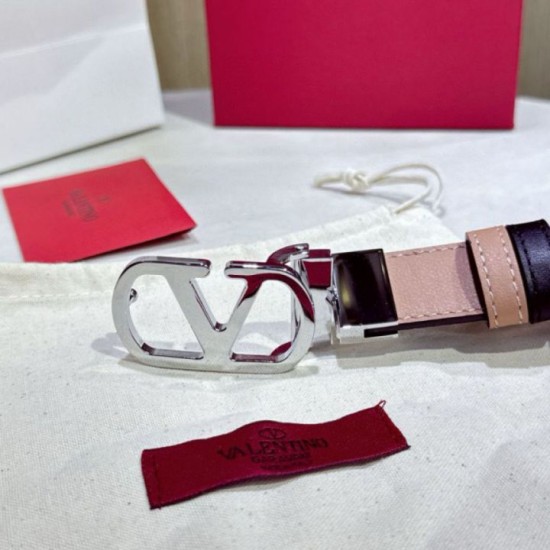 Top AAAAA Replica Valentino Garavani Reversible Belt with VLogo 30mm Apricot/Black Clone Cheap