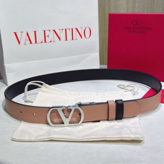 Top AAAAA Replica Valentino Garavani Reversible Belt with VLogo 30mm Apricot/Black Clone Cheap
