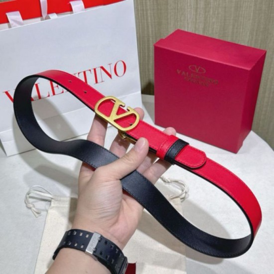 Top AAAAA Replica Valentino Garavani Reversible Belt with VLogo 30mm Red/Black Clone Cheap