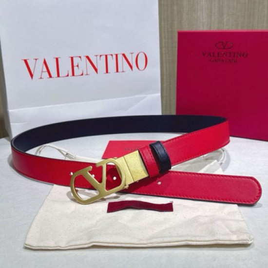 Top AAAAA Replica Valentino Garavani Reversible Belt with VLogo 30mm Red/Black Clone Cheap