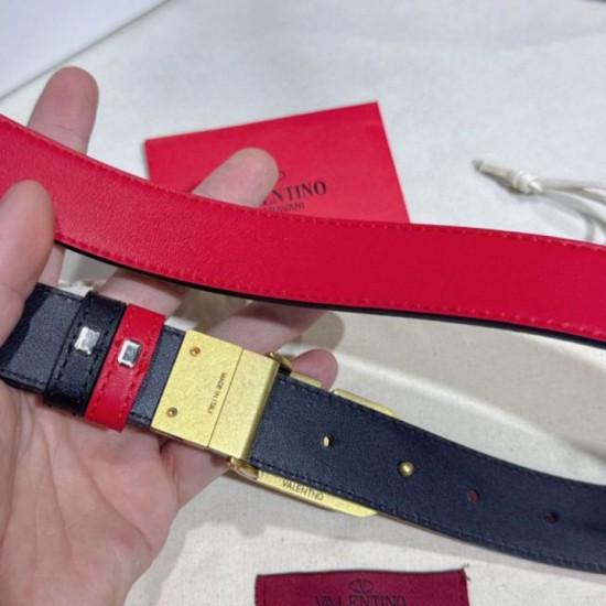 Top AAAAA Replica Valentino Garavani Reversible Belt with VLogo 30mm Red/Black Clone Cheap