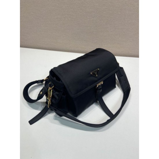 Top AAAAA Replica Prada Explore Re-Nylon Medium Flap Bag 1BD394 Black Clone Cheap