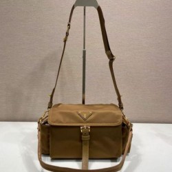 Top AAAAA Replica Prada Explore Re-Nylon Medium Flap Bag 1BD394 Brown Clone Cheap