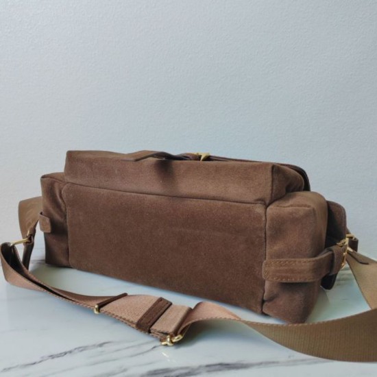 Top AAAAA Replica Prada Explore Medium Suede Flap Crossbody Bag Brown Clone Cheap