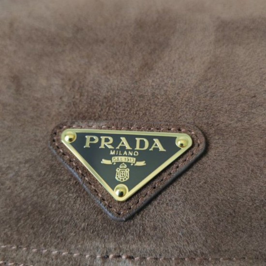 Top AAAAA Replica Prada Explore Medium Suede Flap Crossbody Bag Brown Clone Cheap