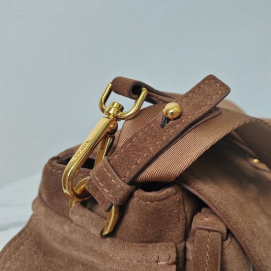 Top AAAAA Replica Prada Explore Medium Suede Flap Crossbody Bag Brown Clone Cheap