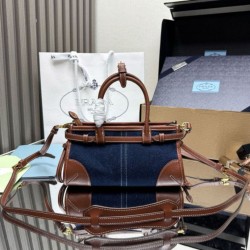 Top AAAAA Replica Prada Bonnie Mini Handbag 1BA486 Blue/Brown Clone Cheap