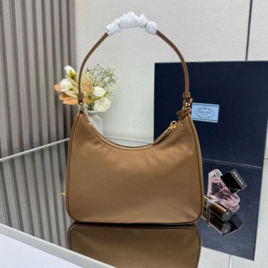 Fake Prada Re-Edition 2005 Re-Nylon Saffiano Mini Hobo Bag 1N204M Brown Replica Top AAAAA Replica Prada Re-Edition 2005 Re-Nylon Saffiano Mini Hobo Bag 1N204M Brown Clone Cheap