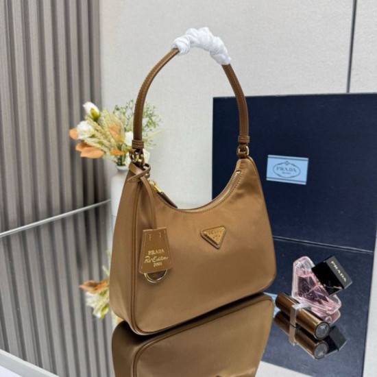Fake Prada Re-Edition 2005 Re-Nylon Saffiano Mini Hobo Bag 1N204M Brown Replica Top AAAAA Replica Prada Re-Edition 2005 Re-Nylon Saffiano Mini Hobo Bag 1N204M Brown Clone Cheap