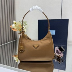 Top AAAAA Replica Prada Re-Edition 2005 Re-Nylon Saffiano Mini Hobo Bag 1N204M Brown Clone Cheap