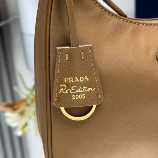 Fake Prada Re-Edition 2005 Re-Nylon Saffiano Mini Hobo Bag 1N204M Brown Replica Top AAAAA Replica Prada Re-Edition 2005 Re-Nylon Saffiano Mini Hobo Bag 1N204M Brown Clone Cheap