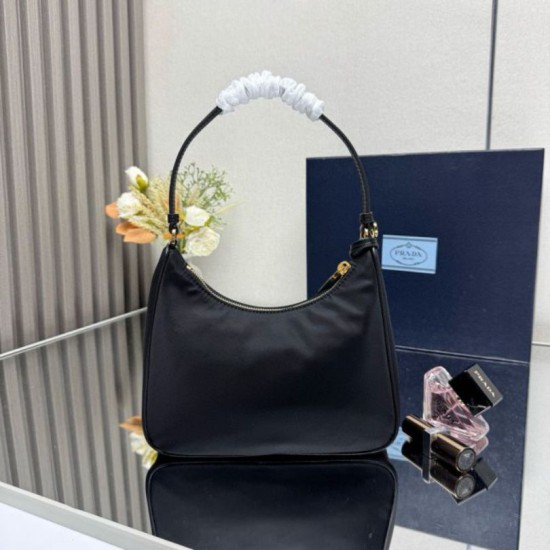Fake Prada Re-Edition 2005 Re-Nylon Saffiano Mini Hobo Bag 1N204M Black Replica Top AAAAA Replica Prada Re-Edition 2005 Re-Nylon Saffiano Mini Hobo Bag 1N204M Black Clone Cheap