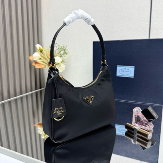 Fake Prada Re-Edition 2005 Re-Nylon Saffiano Mini Hobo Bag 1N204M Black Replica Top AAAAA Replica Prada Re-Edition 2005 Re-Nylon Saffiano Mini Hobo Bag 1N204M Black Clone Cheap