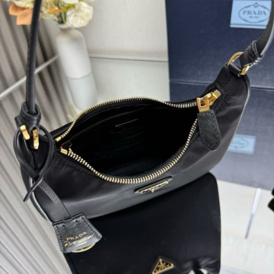 Fake Prada Re-Edition 2005 Re-Nylon Saffiano Mini Hobo Bag 1N204M Black Replica Top AAAAA Replica Prada Re-Edition 2005 Re-Nylon Saffiano Mini Hobo Bag 1N204M Black Clone Cheap