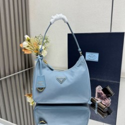 Top AAAAA Replica Prada Re-Edition 2005 Re-Nylon Mini Hobo Bag Saffiano 1N204M Blue Clone Cheap