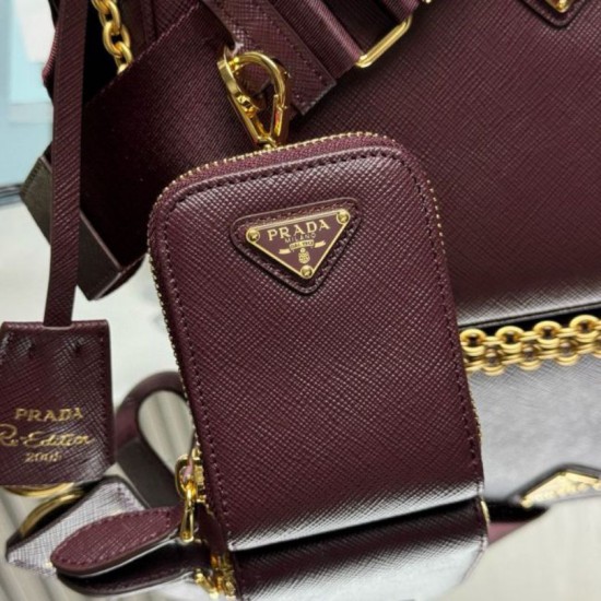 Top AAAAA Replica Prada Re-Edition 2005 Saffiano Handbag/Hobo Burgundy Clone Cheap