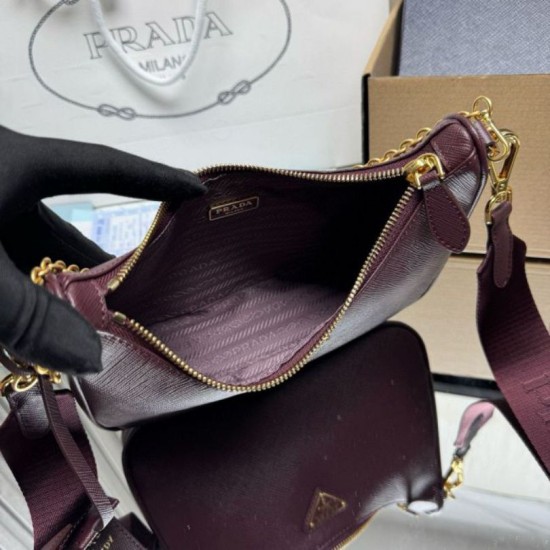 Top AAAAA Replica Prada Re-Edition 2005 Saffiano Handbag/Hobo Burgundy Clone Cheap