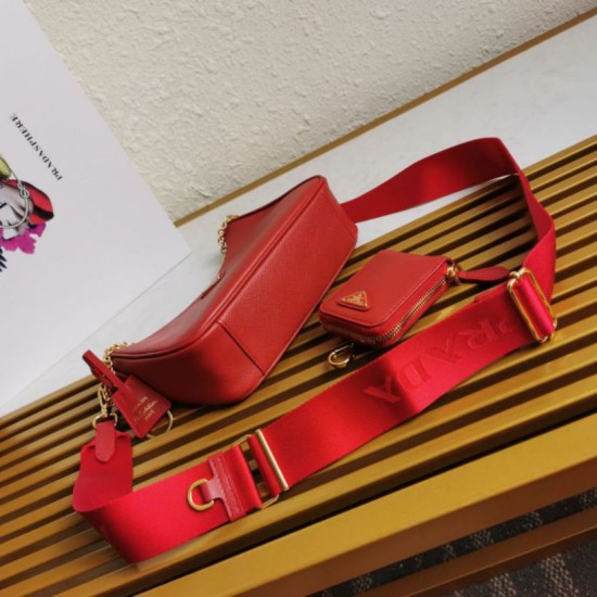 Top AAAAA Replica Prada Re-Edition 2005 Saffiano Handbag/Hobo Red Clone Cheap