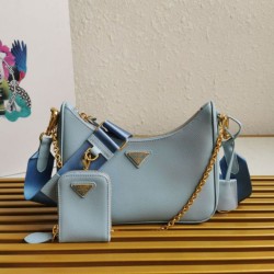 Top AAAAA Replica Prada Re-Edition 2005 Saffiano Handbag/Hobo Blue Clone Cheap