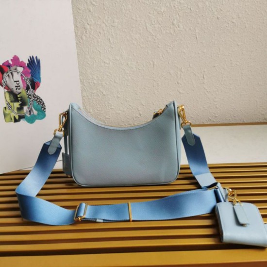 Top AAAAA Replica Prada Re-Edition 2005 Saffiano Handbag/Hobo Blue Clone Cheap